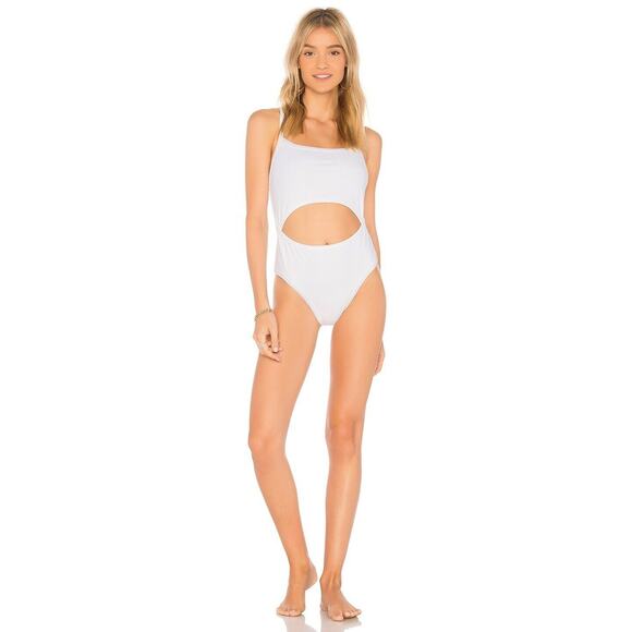 Chloe Rose Carnation Cutout One Piece Swimsuit Lace Up Racerback White Rib NWT - Picture 4 of 9